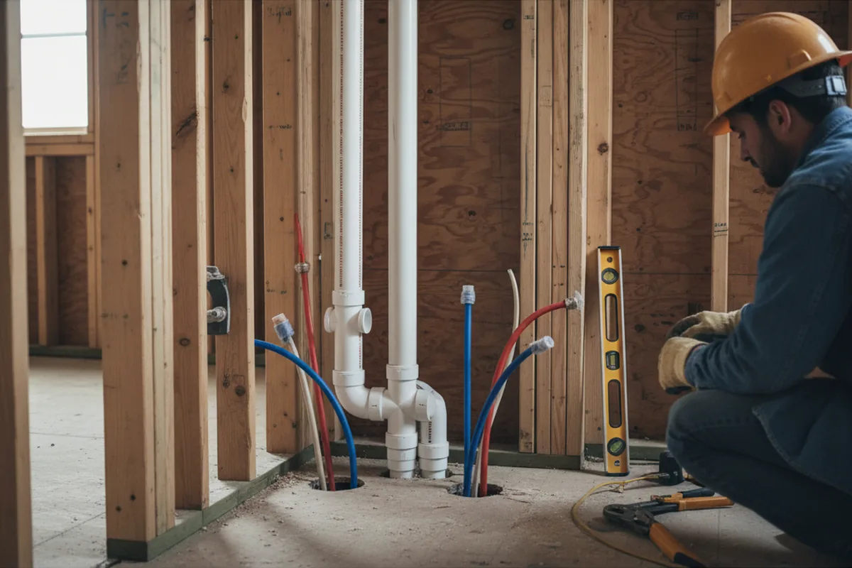 Drain and supply rough-in during Sump Pump Repair in Cabot